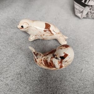 Artistic Ceramic Seal Pair - Cream and Brown